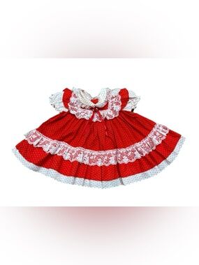 Vintage 90s Baby Girls Red Lace Ruffle Dress Size 12 mo Petit Jouet
